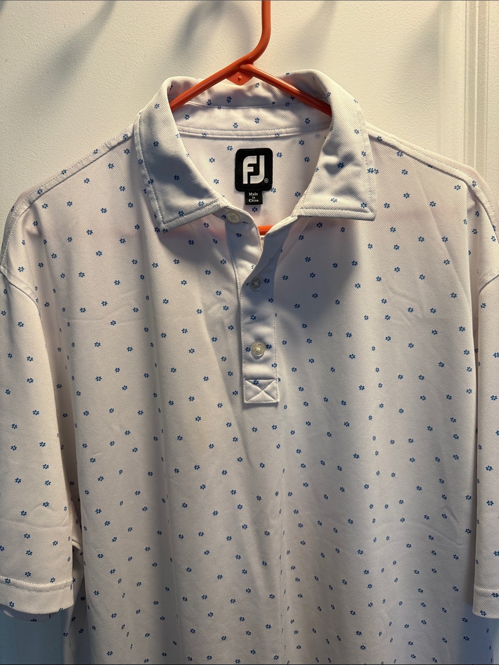 FootJoy White Polo with Small Blue Floral Motif